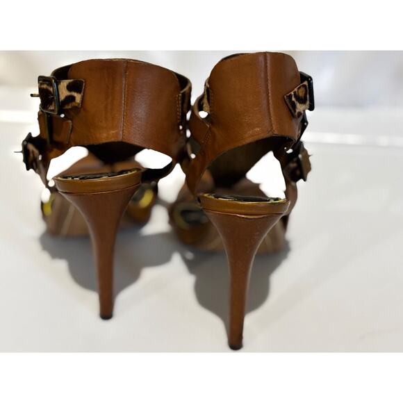 Womens Leopard print straps Buckles Sam Edelman stiletto sz 8 heels statement - Picture 6 of 11